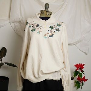 Vintage Grandma Collared Embroidered Sweatshirt